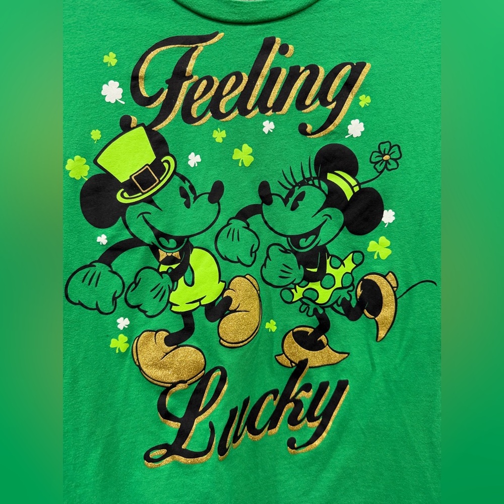 Disney Green Long Sleeve Tee with Mickey and Minnie Junior Size XXG